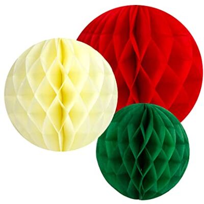 Talking Tables , białe bombki świąteczne z papieru o strukturze plastra miodu do zawieszenia na Boże Narodzenie, urodziny, 3 szt Talking Tables , białe bombki świąteczne z papieru o strukturze plastra miodu do zawieszenia na Boże Narodzenie, urodziny, 3 szt