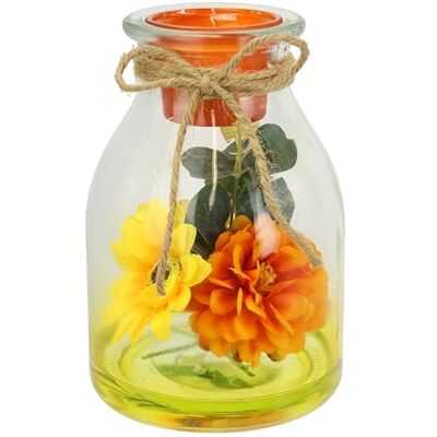 Flair Flower Świecznik na podgrzewacze ze szkła z oświetleniem LED, jesienna dekoracja z grzybami, wiewiórkami, liśćmi jesiennymi, 16 cm, dekoracja stołu Flair Flower Świecznik na podgrzewacze ze szkła z oświetleniem LED, jesienna dekoracja z grzybami, wiewiórkami, liśćmi jesiennymi, 16 cm, dekoracja stołu