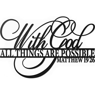 Vivegate 'With God All Things Are Possible' znak metalowa dekoracja ścienna, 45 x 30 cm Pismo religijne czarne chrześcijańskie wersety biblijne 'Everthing Is Possible with God' biblijna dekoracja Vivegate 'With God All Things Are Possible' znak metalowa dekoracja ścienna, 45 x 30 cm Pismo religijne czarne chrześcijańskie wersety biblijne 'Everthing Is Possible with God' biblijna dekoracja