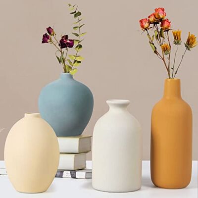 Kmise Zestaw 4 ceramicznych wazonów, małe wazony na suszone kwiaty i trawę pampasową, wazon do dekoracji domu, nowoczesny wystrój wiejski, dekoracja ceramiczna w kolorze morandi, dekoracja centralna na Kmise Zestaw 4 ceramicznych wazonów, małe wazony na suszone kwiaty i trawę pampasową, wazon do dekoracji domu, nowoczesny wystrój wiejski, dekoracja ceramiczna w kolorze morandi, dekoracja centralna na