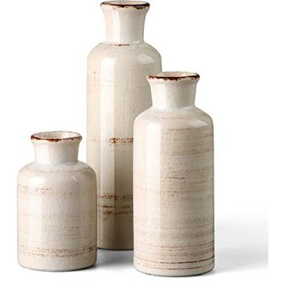 CwlwGO Ceramiczny rustykalny biały wazon do wystroju domu wiejskiego, zestaw 3 małych dekoracyjnych wazonów na stół, wystrój salonu, dekoracyjny akcent do wystroju każdego pomieszczenia. CwlwGO Ceramiczny rustykalny biały wazon do wystroju domu wiejskiego, zestaw 3 małych dekoracyjnych wazonów na stół, wystrój salonu, dekoracyjny akcent do wystroju każdego pomieszczenia.