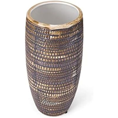 Elements 13 x 13 x 26 cm czarno-złoty teksturowany wazon ceramiczny Elements 13 x 13 x 26 cm czarno-złoty teksturowany wazon ceramiczny