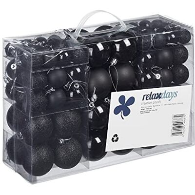 Relaxdays Bombki bożonarodzeniowe, zestaw 100 sztuk, dekoracja bożonarodzeniowa, matowe, błyszczące, bombki choinkowe Ø 3, 4 i 6 cm, czarne Relaxdays Bombki bożonarodzeniowe, zestaw 100 sztuk, dekoracja bożonarodzeniowa, matowe, błyszczące, bombki choinkowe Ø 3, 4 i 6 cm, czarne