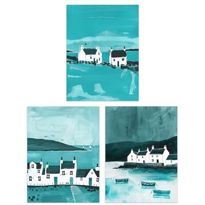 Artery8 Zestaw 3 szkockich hebryd turkusowy Isle Mull Coastal Living Room 30 x 40 cm sztuka ścienna druki opakowanie Artery8 Zestaw 3 szkockich hebryd turkusowy Isle Mull Coastal Living Room 30 x 40 cm sztuka ścienna druki opakowanie
