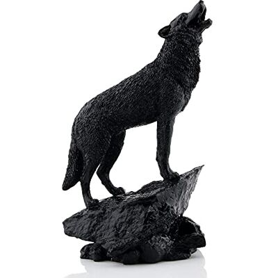Wisifayardin ABEESEA Wildlife Wyjący wilk statuetka i figurka czarny wilk rzeźba do dekoracji domu Wisifayardin ABEESEA Wildlife Wyjący wilk statuetka i figurka czarny wilk rzeźba do dekoracji domu