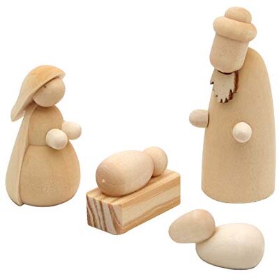 Dekohelden24 Ręcznie toczone drewniane figurki do szopki bożonarodzeniowej VSGWK88, naturalne, zestaw 4 sztuk, 5,5 cm Dekohelden24 Ręcznie toczone drewniane figurki do szopki bożonarodzeniowej VSGWK88, naturalne, zestaw 4 sztuk, 5,5 cm