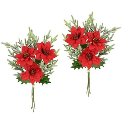 Flair Flower Sztuczne kwiaty poinsettia, 3 kwiaty, gałązki jodły, zestaw 2 sztuk, 37 cm, sztuczne kwiaty, gwiazda bożonarodzeniowa, gałązka, dekoracja bożonarodzeniowa, kwiat, bukiet prezentowy, dekoracja, gwiazda Flair Flower Sztuczne kwiaty poinsettia, 3 kwiaty, gałązki jodły, zestaw 2 sztuk, 37 cm, sztuczne kwiaty, gwiazda bożonarodzeniowa, gałązka, dekoracja bożonarodzeniowa, kwiat, bukiet prezentowy, dekoracja, gwiazda