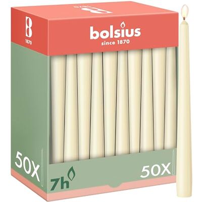 bolsius Świece gładkie kość słoniowa 50 szt. 24,5 cm dekoracyjne świece domowe czas palenia 7 godzin bezzapachowe zawierają naturalny wosk roślinny bez oleju palmowego bolsius Świece gładkie kość słoniowa 50 szt. 24,5 cm dekoracyjne świece domowe czas palenia 7 godzin bezzapachowe zawierają naturalny wosk roślinny bez oleju palmowego