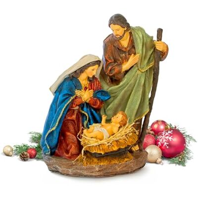 Avilia Trwałe figurki szopki bożonarodzeniowe z żywicy 24,5 x 29,5 cm Figurki szopki rzemieślnicze ze świętą rodziną, idealne do dekoracji szopki lub chaty bożonarodzeniowej również świetny pomysł Avilia Trwałe figurki szopki bożonarodzeniowe z żywicy 24,5 x 29,5 cm Figurki szopki rzemieślnicze ze świętą rodziną, idealne do dekoracji szopki lub chaty bożonarodzeniowej również świetny pomysł
