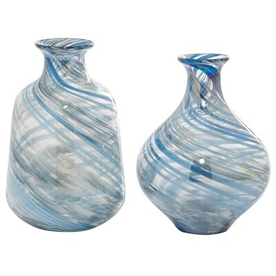 Deco 79 Szklany ręcznie dmuchany wazon, zestaw 2 szt., szer. 17,8 cm, wys. 25 cm, niebieski Deco 79 Szklany ręcznie dmuchany wazon, zestaw 2 szt., szer. 17,8 cm, wys. 25 cm, niebieski