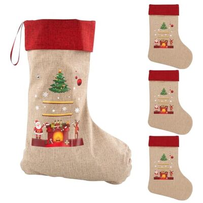 Idena 90476 Pończochy świąteczne ok. 31 x 46 cm, 4 sztuki, pończochy z tkaniny w kolorze czerwonym i brązowym z motywem Father Christmas i napisem Merry Christmas, skarpeta z czerwoną pętelką Idena 90476 Pończochy świąteczne ok. 31 x 46 cm, 4 sztuki, pończochy z tkaniny w kolorze czerwonym i brązowym z motywem Father Christmas i napisem Merry Christmas, skarpeta z czerwoną pętelką