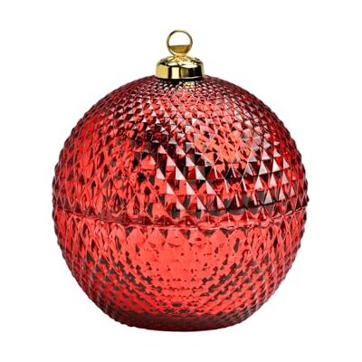 Dekohelden24 Elegancka szklana kula, puszka na wypieki, pojemnik do przechowywania, szklana miska, dekoracyjna miska, szklany pojemnik na choinkę ze złotym koroną ze szkła w kolorze czerwonym, dł Dekohelden24 Elegancka szklana kula, puszka na wypieki, pojemnik do przechowywania, szklana miska, dekoracyjna miska, szklany pojemnik na choinkę ze złotym koroną ze szkła w kolorze czerwonym, dł