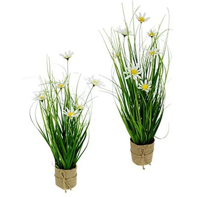Flair Flower Sztuczny krzew trawy ze stokrotkami w doniczce z juty, kwiaty, trawa, stojąca, wiązka trawy, sztuczna roślina dekoracyjna, sztuczna trawa, roślina ozdobna, kępki trawy, dekoracja Flair Flower Sztuczny krzew trawy ze stokrotkami w doniczce z juty, kwiaty, trawa, stojąca, wiązka trawy, sztuczna roślina dekoracyjna, sztuczna trawa, roślina ozdobna, kępki trawy, dekoracja