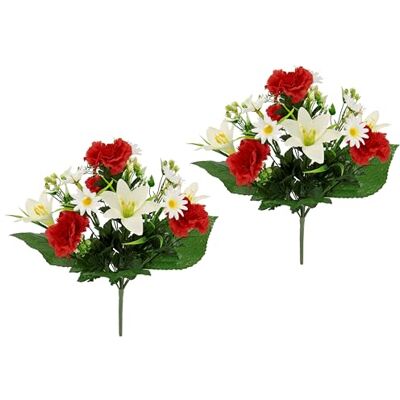 Flair Flower Bukiet lilii, goździków, stokrotki, sztuczne kwiaty, bukiet, jedwabne kwiaty, bukiet kwiatów, dekoracja ślubna, bukiet kwiatów, dekoracja ślubna, bukiet ślubny, zestaw 2 szt Flair Flower Bukiet lilii, goździków, stokrotki, sztuczne kwiaty, bukiet, jedwabne kwiaty, bukiet kwiatów, dekoracja ślubna, bukiet kwiatów, dekoracja ślubna, bukiet ślubny, zestaw 2 szt
