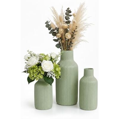 Relaxdays zestaw 3 wazonów na kwiaty, 3 rozmiary, szałwiowy Świeże i suszone kwiaty, ceramiczne wazony dekoracyjne, dekoracje stołowe Relaxdays zestaw 3 wazonów na kwiaty, 3 rozmiary, szałwiowy Świeże i suszone kwiaty, ceramiczne wazony dekoracyjne, dekoracje stołowe