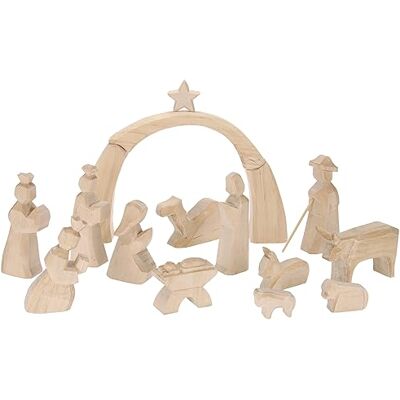 Sunnysue 400-36-AMZ duża szopka bożonarodzeniowa z 16 rzeźbionymi figurkami, naturalna Sunnysue 400-36-AMZ duża szopka bożonarodzeniowa z 16 rzeźbionymi figurkami, naturalna