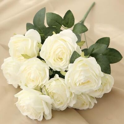 Jasion Artificial Roses 10 Heads 2.8" Flowers Arrangement Silk Bouquet for Home Office Parties Bridal Wedding Decoration (White) Jasion Artificial Roses 10 Heads 2.8" Flowers Arrangement Silk Bouquet for Home Office Parties Bridal Wedding Decoration (White)