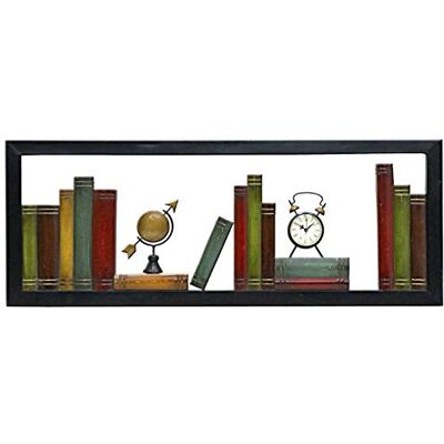 Carrick Design Metalowa sztuka ścienna z półkami na książki i zegarem Carrick Design Metalowa sztuka ścienna z półkami na książki i zegarem