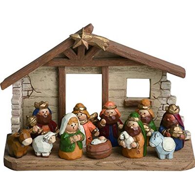 Transpac Miniaturowa szopka dziecięca z żłobkiem, zestaw 12 figurek do ponownego ułożenia Transpac Miniaturowa szopka dziecięca z żłobkiem, zestaw 12 figurek do ponownego ułożenia