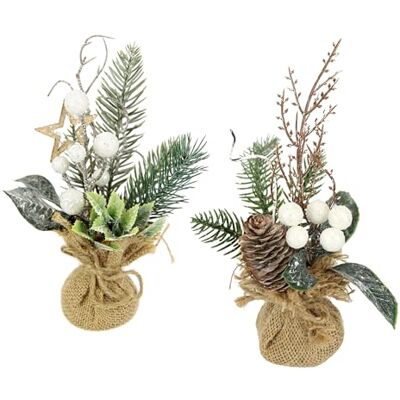 Flair Flower Sztuczne mini choinki z jagodami, szyszkami, gwiazdkami, gałązkami jodły w doniczce jutowej, 23 cm, zestaw 2 szt., sztuczne kwiaty, kwiaty zimowe, kwiaty, gałązki, dekoracja bożonarodzeniowa, Flair Flower Sztuczne mini choinki z jagodami, szyszkami, gwiazdkami, gałązkami jodły w doniczce jutowej, 23 cm, zestaw 2 szt., sztuczne kwiaty, kwiaty zimowe, kwiaty, gałązki, dekoracja bożonarodzeniowa,