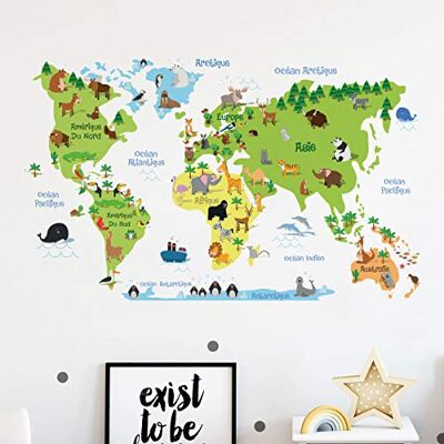 Ambiance Sticker Naklejka dla dzieci naklejka ścienna mapa świata – dekoracja ścienna do pokoju dziecięcego 60 x 95 cm Ambiance Sticker Naklejka dla dzieci naklejka ścienna mapa świata – dekoracja ścienna do pokoju dziecięcego 60 x 95 cm