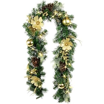 Flair Flower Girlanda choinkowa z łańcuchem świetlnym LED, magnolie, szyszki, bombki, jagody, jodła, sztuczna dekoracja, łańcuch girlanda choinkowa, girlanda bożonarodzeniowa, dekoracja bożonarodzeniowa, dekoracja Flair Flower Girlanda choinkowa z łańcuchem świetlnym LED, magnolie, szyszki, bombki, jagody, jodła, sztuczna dekoracja, łańcuch girlanda choinkowa, girlanda bożonarodzeniowa, dekoracja bożonarodzeniowa, dekoracja
