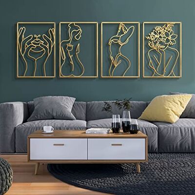 Glamativity 4-pak złotych dekoracji ściennych, minimalistyczny wystrój jednowierszowy, sztuka ścienna, prawdziwy metal, abstrakcyjna sztuka ścienna w kształcie ciała kobiety (styl klasyczny złoty, Glamativity 4-pak złotych dekoracji ściennych, minimalistyczny wystrój jednowierszowy, sztuka ścienna, prawdziwy metal, abstrakcyjna sztuka ścienna w kształcie ciała kobiety (styl klasyczny złoty,