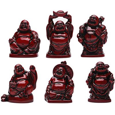 BRABUD Feng Shui 5 cm czerwona żywica śmiejący się posąg Buddy figurki zestaw 6 sztuk BS001 BRABUD Feng Shui 5 cm czerwona żywica śmiejący się posąg Buddy figurki zestaw 6 sztuk BS001