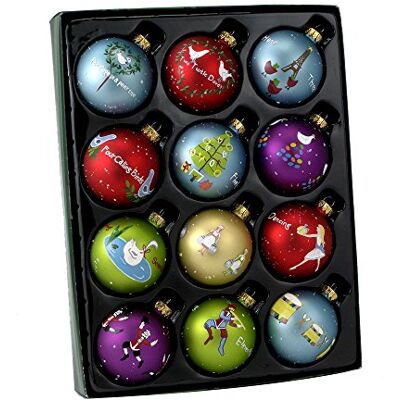 Kurt S. Adler Kurt Adler Twelve Days of Christmas Ball Ornament, 65 mm, zestaw 12 sztuk, szkło Kurt S. Adler Kurt Adler Twelve Days of Christmas Ball Ornament, 65 mm, zestaw 12 sztuk, szkło