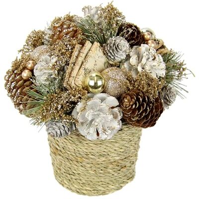 Flair Flower Kompozycja bożonarodzeniowa z szyszkami, bombki choinkowe, gałązki choinki, sztuczne kwiaty bożonarodzeniowe, dekoracja stołu, Boże Narodzenie Flair Flower Kompozycja bożonarodzeniowa z szyszkami, bombki choinkowe, gałązki choinki, sztuczne kwiaty bożonarodzeniowe, dekoracja stołu, Boże Narodzenie