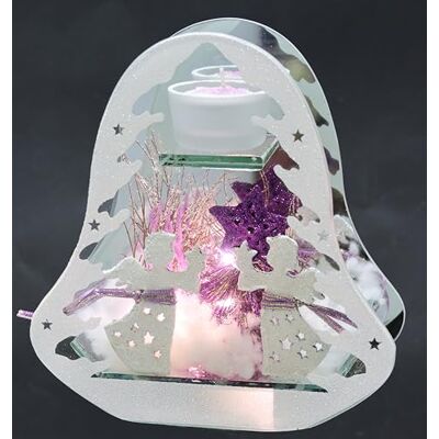 Flair Flower Świecznik na podgrzewacze ze szkła ze światłem LED i świecami typu tealight z gałązkami jodły, aniołki, gwiazdy, sztuczny śnieg, dekoracja bożonarodzeniowa, prezent, dekoracja, szkło, dekoracja stołu, Flair Flower Świecznik na podgrzewacze ze szkła ze światłem LED i świecami typu tealight z gałązkami jodły, aniołki, gwiazdy, sztuczny śnieg, dekoracja bożonarodzeniowa, prezent, dekoracja, szkło, dekoracja stołu,
