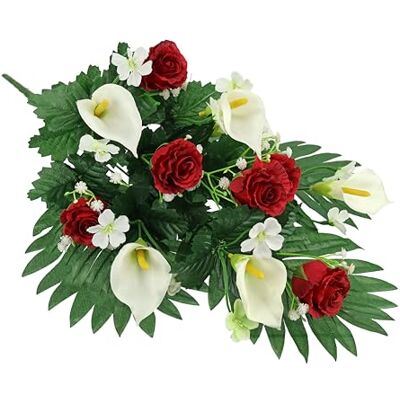 Flair Flower Ozdoba Nagrobna Ze Sztucznymi Różami i Kalią 48 cm, Dekoracja Cmentarna, Żałobna, Kwiaty, Stołu, Bukiet Jedwabnych Kwiatów Flair Flower Ozdoba Nagrobna Ze Sztucznymi Różami i Kalią 48 cm, Dekoracja Cmentarna, Żałobna, Kwiaty, Stołu, Bukiet Jedwabnych Kwiatów