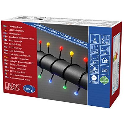 Konstsmide Łańcuch świetlny LED, okrągłe diody, 160 kolorowych diod, transformator zewnętrzny 24 V, czarny kabel 3695-507 Konstsmide Łańcuch świetlny LED, okrągłe diody, 160 kolorowych diod, transformator zewnętrzny 24 V, czarny kabel 3695-507