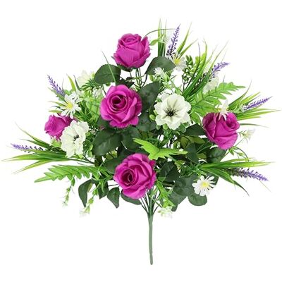 Flair Flower Sztuczny bukiet róż z kwiatami lawendy, paproć 52 cm, krzak róży, sztuczny bukiet, jedwabny bukiet kwiatów, bukiet kwiatów, bukiet sztucznych kwiatów, róża, dekoracja stołu Flair Flower Sztuczny bukiet róż z kwiatami lawendy, paproć 52 cm, krzak róży, sztuczny bukiet, jedwabny bukiet kwiatów, bukiet kwiatów, bukiet sztucznych kwiatów, róża, dekoracja stołu