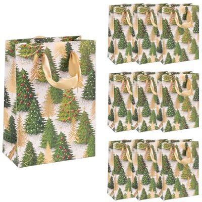 Idena 90396 Torebki na prezenty choinkowe, 10 sztuk w kolorze zielono-złotym, torebki papierowe o wymiarach 16 x 11,5 x 6 cm, torebki na prezenty świąteczne Idena 90396 Torebki na prezenty choinkowe, 10 sztuk w kolorze zielono-złotym, torebki papierowe o wymiarach 16 x 11,5 x 6 cm, torebki na prezenty świąteczne