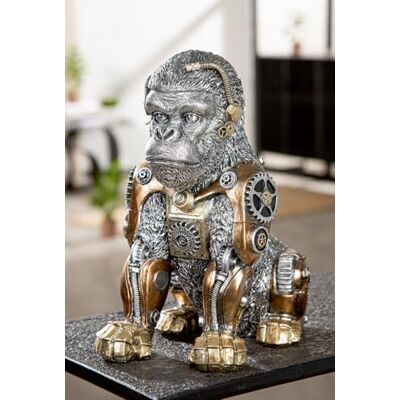 GILDE Figurka Steampunk goryl z żywicy syntetycznej, kolor srebrny, antyczne wykończenie, metaliczny wygląd, motyw koła zębatego, wysokość 31 cm GILDE Figurka Steampunk goryl z żywicy syntetycznej, kolor srebrny, antyczne wykończenie, metaliczny wygląd, motyw koła zębatego, wysokość 31 cm