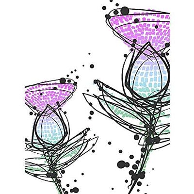 Wee Blue Coo Scottish Thistle Head Flowers Ink Drip Design Scotland Art Print Wee Blue Coo Scottish Thistle Head Flowers Ink Drip Design Scotland Art Print