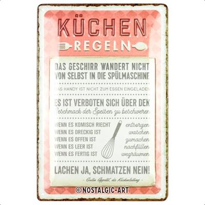 ART Tabliczka blaszana w stylu retro, 20 x 30 cm, zasady kuchni – pomysł na prezent do kuchni, z metalu, styl vintage z sentencją ART Tabliczka blaszana w stylu retro, 20 x 30 cm, zasady kuchni – pomysł na prezent do kuchni, z metalu, styl vintage z sentencją