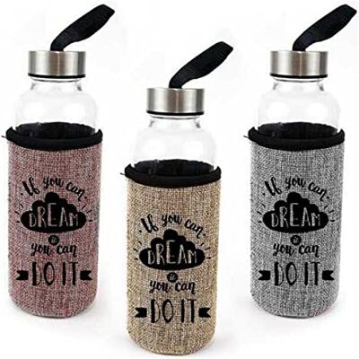 DKD Home Decor Bewinner szklana butelka na wodę poszewka len (300 ml) DKD Home Decor Bewinner szklana butelka na wodę poszewka len (300 ml)