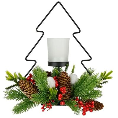 Flair Flower Ozdobiony świecznik na podgrzewacze z metalu z kieliszkiem na podgrzewacze, szyszki, jagody, gałązki jodły, nastrojowe światło, lampa, świecznik, dekoracja bożonarodzeniowa, dekoracja stołu, obiekt Flair Flower Ozdobiony świecznik na podgrzewacze z metalu z kieliszkiem na podgrzewacze, szyszki, jagody, gałązki jodły, nastrojowe światło, lampa, świecznik, dekoracja bożonarodzeniowa, dekoracja stołu, obiekt