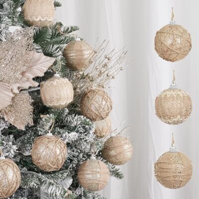 XmasExp Zestaw ozdób choinkowych w stylu wiejskim, 70 mm, nietłukąca się rustykalna dekoracja wisząca, choinka, 12 szt., beżowe i szampańskie XmasExp Zestaw ozdób choinkowych w stylu wiejskim, 70 mm, nietłukąca się rustykalna dekoracja wisząca, choinka, 12 szt., beżowe i szampańskie