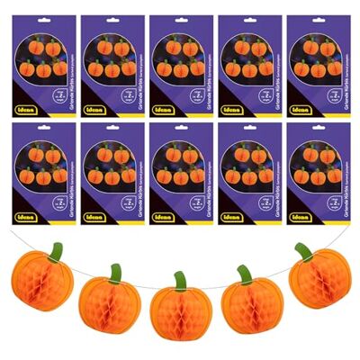 Idena 90465 Dyniowe girlandy, 10 sztuk, ok. 2 m długości, pomarańczowe papierowe girlandy z dyniami, dekoracja na Halloween Idena 90465 Dyniowe girlandy, 10 sztuk, ok. 2 m długości, pomarańczowe papierowe girlandy z dyniami, dekoracja na Halloween