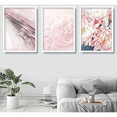 ARTZE Wall Art Różowe piwonie kwiatowa abstrakcyjna sztuka ścienna 3-częściowy zestaw, 30 cm szerokości x 40 cm wysokości ARTZE Wall Art Różowe piwonie kwiatowa abstrakcyjna sztuka ścienna 3-częściowy zestaw, 30 cm szerokości x 40 cm wysokości