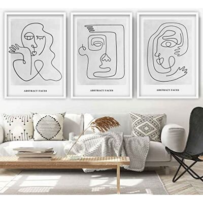 ARTZE Wall Art Abstrakcyjne twarze artystyczne nadruki na ścianę, rozmiar A3, szary ARTZE Wall Art Abstrakcyjne twarze artystyczne nadruki na ścianę, rozmiar A3, szary