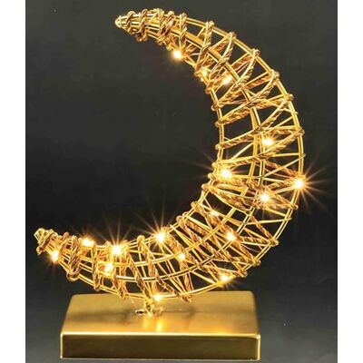 Flair Flower Świecąca figurka księżyca z metalu i sznurek na cokole figurka dekoracyjna LED ciepła biel złota zasilanie bateryjne 3 x AAA z timerem nastrojowe światło dekoracja stołu dekoracja Flair Flower Świecąca figurka księżyca z metalu i sznurek na cokole figurka dekoracyjna LED ciepła biel złota zasilanie bateryjne 3 x AAA z timerem nastrojowe światło dekoracja stołu dekoracja