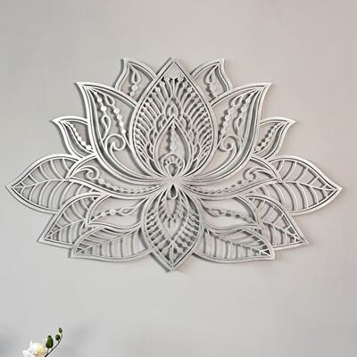 Colorfull Worlds Metalowa dekoracja ścienna 3D, mandala, kwiat lotosu, dekoracja do domu, sypialnia, metalowa sztuka ścienna, dekoracja biura, dekoracja salonu, prezent noworoczny 43 x 27,5 cm srebrna Colorfull Worlds Metalowa dekoracja ścienna 3D, mandala, kwiat lotosu, dekoracja do domu, sypialnia, metalowa sztuka ścienna, dekoracja biura, dekoracja salonu, prezent noworoczny 43 x 27,5 cm srebrna