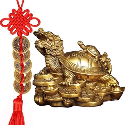 Briskfeel Amperer Feng Shui mosiężny smok statuetka bogactwo dobrobyt rzeźba z zestawem 5 szczęśliwych amuletów starożytnych monet na czerwonym sznurku najlepszy parapetówka gratulacyjny prezent dekoracja domu (C2 smok żółwi) Briskfeel Amperer Feng Shui mosiężny smok statuetka bogactwo dobrobyt rzeźba z zestawem 5 szczęśliwych amuletów starożytnych monet na czerwonym sznurku najlepszy parapetówka gratulacyjny prezent dekoracja domu (C2 smok żółwi)