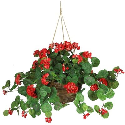Nearly Natural Prawie naturalny 6609-RD 61 cm. Wiszący koszyk Geranium roślina jedwabna, czerwony, 25 x 26 x 47 cm Nearly Natural Prawie naturalny 6609-RD 61 cm. Wiszący koszyk Geranium roślina jedwabna, czerwony, 25 x 26 x 47 cm