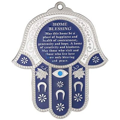 A&S Mezuzot Hamsa ozdoba ścienna, amulet ochrona domu/sklepu, talizman w języku angielskim/hebrajskim, błogosławieństwo (niebieski/biały z okiem, angielskie błogosławieństwo) A&S Mezuzot Hamsa ozdoba ścienna, amulet ochrona domu/sklepu, talizman w języku angielskim/hebrajskim, błogosławieństwo (niebieski/biały z okiem, angielskie błogosławieństwo)