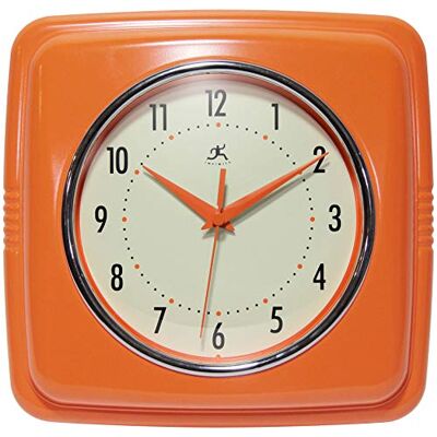 Infinity Retro – 23 cm, kwadratowy, cichy, nietykający, nowoczesny – do kuchni, szkoły, klasy – dekoracja vintage – pomarańczowy Infinity Retro – 23 cm, kwadratowy, cichy, nietykający, nowoczesny – do kuchni, szkoły, klasy – dekoracja vintage – pomarańczowy